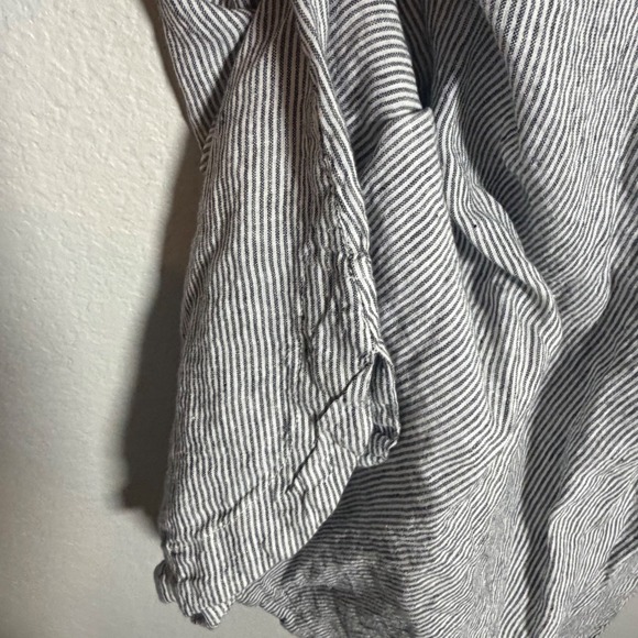 Tahari Womens 1X Blue White Striped 100% Linen Short Sleeve V-Neck Shift Dress - Picture 3 of 3